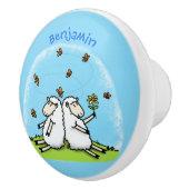 かわいい羊の友人と蝶の漫画 セラミックノブ (右)