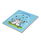 かわいい羊の友人と蝶の漫画 タイル (側面)