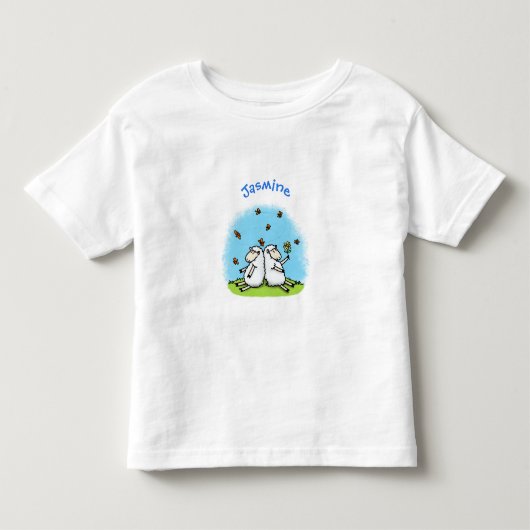 かわいい羊の友人と蝶の漫画 トドラーTシャツ (正面)