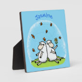 かわいい羊の友人と蝶の漫画 フォトプラーク (正面)