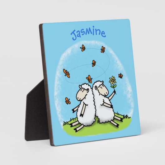 かわいい羊の友人と蝶の漫画 フォトプラーク (正面)