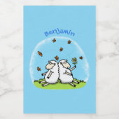 かわいい羊の友人と蝶の漫画 フードラベル (シングルラベル)