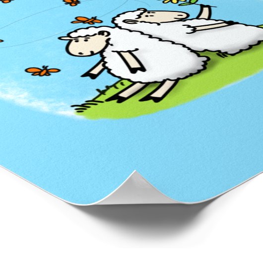 かわいい羊の友人と蝶の漫画 ポスター (角)