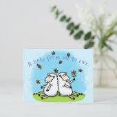 かわいい羊の友人と蝶の漫画 ポストカード (スタンド正面)