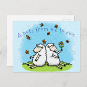 かわいい羊の友人と蝶の漫画 ポストカード (正面/裏面)