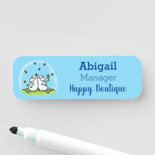 かわいい羊の友人と蝶の漫画 名札 (インサイチュ)