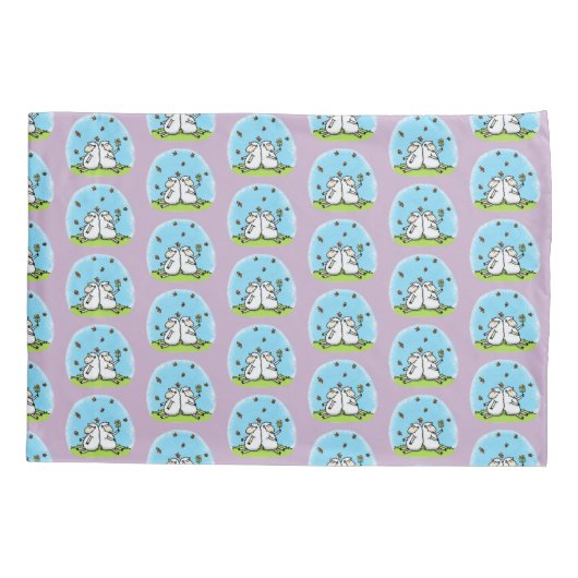 かわいい羊の友人と蝶の漫画 枕カバー (裏面)