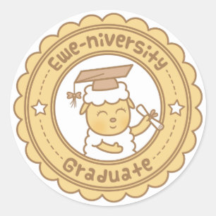 かわいい羊の大学卒業式のひつじのパロディ・ユーモア ラウンドシール