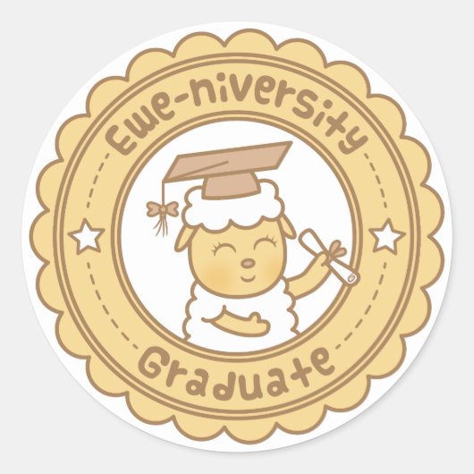 かわいい羊の大学卒業式のひつじのパロディ・ユーモア ラウンドシール (正面)