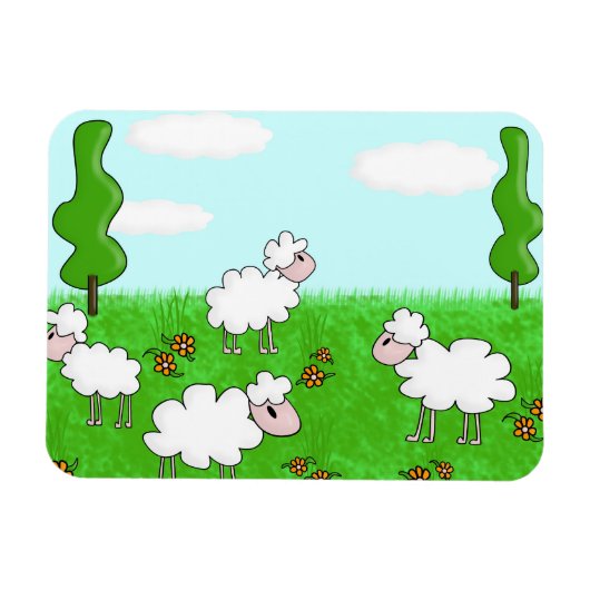 かわいい羊の子供たちのイラスト マグネット (横)