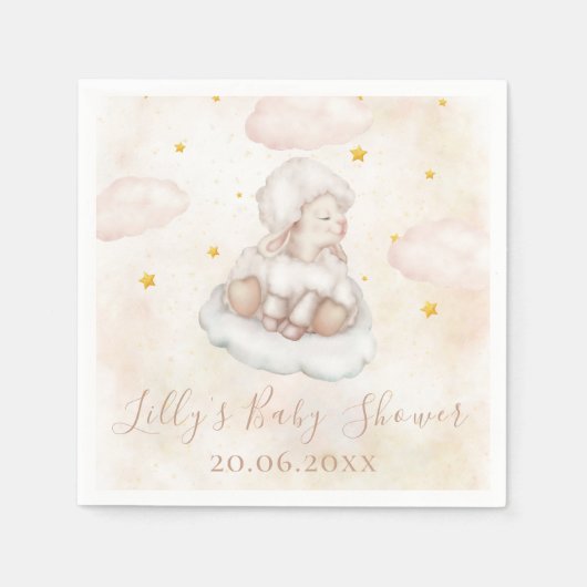 かわいい羊の小さな子羊ピンクのダストスター赤ちゃんシャワー スタンダードカクテルナプキン (正面)