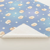 かわいい羊の模様（青） シェルパブランケット (3/4)