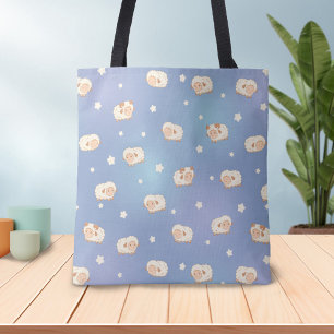 かわいい羊の模様(青) トートバッグ