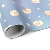 かわいい羊の模様（青） ラッピングペーパー (ロールコーナー)
