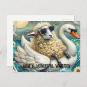 かわいい羊の白鳥の花は素晴らしい休暇を持っている ポストカード (正面/裏面)