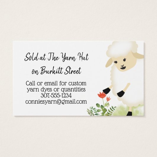かわいい羊の編み物編み糸の名刺 (裏面)