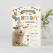 かわいい羊の誕生日パーティー 招待状 (スタンド正面)