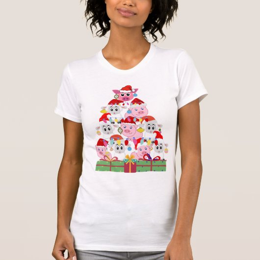 かわいい羊の豚クリスマスツリー Tシャツ (正面)