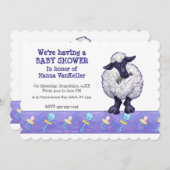 かわいい羊の赤ちゃんシャワー 招待状 (正面/裏面)