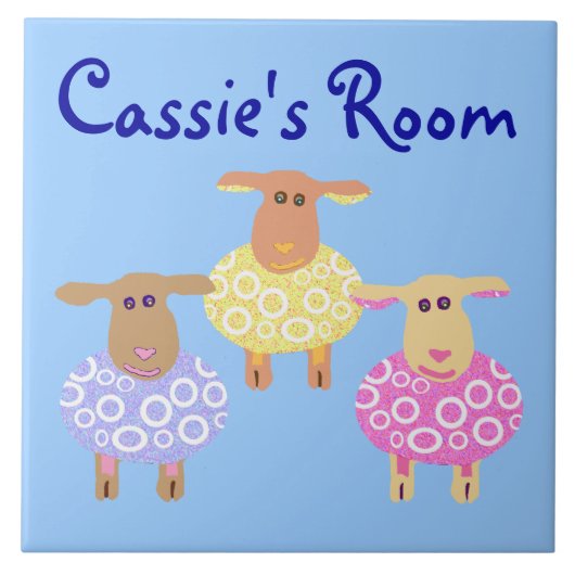 かわいい羊の部屋の3つの看板 タイル (正面)