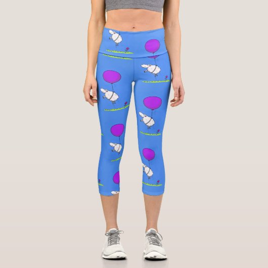 かわいい羊の風船の漫画ユーモアイラストレーション カプリレギンス (正面)