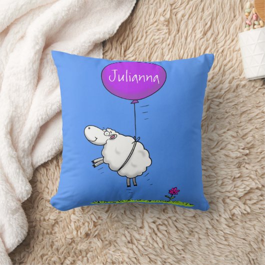 かわいい羊の風船の漫画ユーモアイラストレーション クッション (ブランケット)