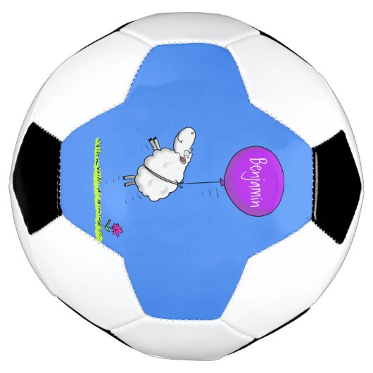 かわいい羊の風船の漫画ユーモアイラストレーション サッカーボール (回転)