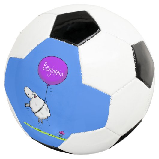 かわいい羊の風船の漫画ユーモアイラストレーション サッカーボール (3/4)