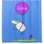 かわいい羊の風船の漫画ユーモアイラストレーション シャワーカーテン (正面)