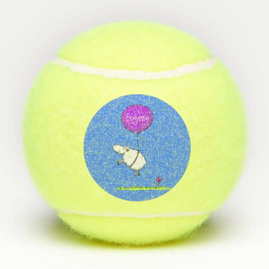 かわいい羊の風船の漫画ユーモアイラストレーション テニスボール (裏面)