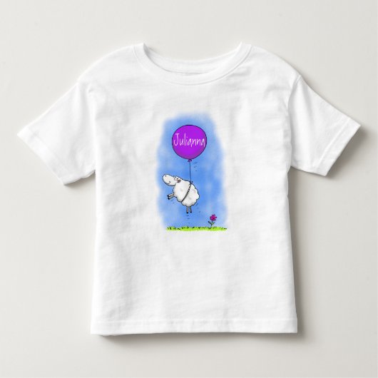かわいい羊の風船の漫画ユーモアイラストレーション トドラーTシャツ (正面)