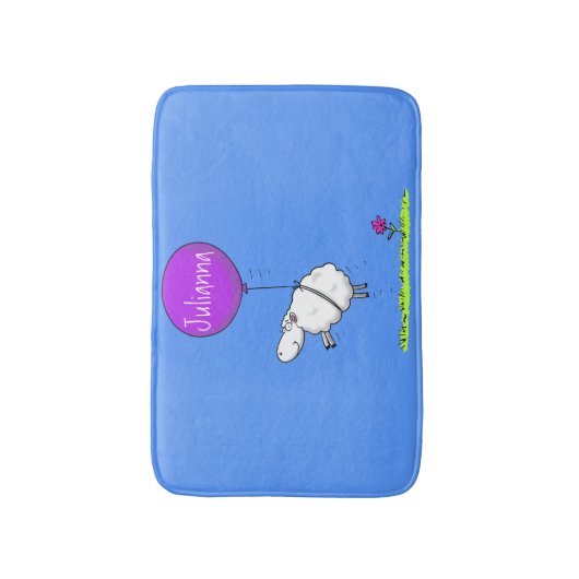 かわいい羊の風船の漫画ユーモアイラストレーション バスマット (正面縦)