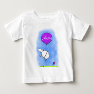 かわいい羊の風船の漫画ユーモアイラストレーション ベビーTシャツ