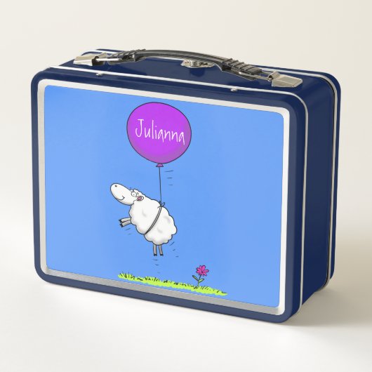 かわいい羊の風船の漫画ユーモアイラストレーション メタルランチボックス (裏面)