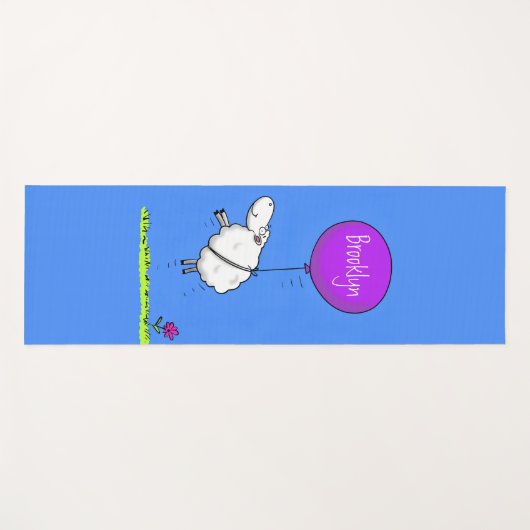 かわいい羊の風船の漫画ユーモアイラストレーション ヨガマット (正面(横))