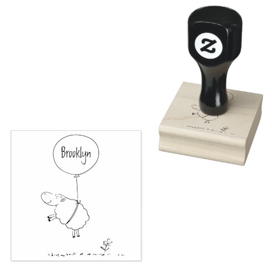 かわいい羊の風船の漫画ユーモアイラストレーション ラバースタンプ (押印)