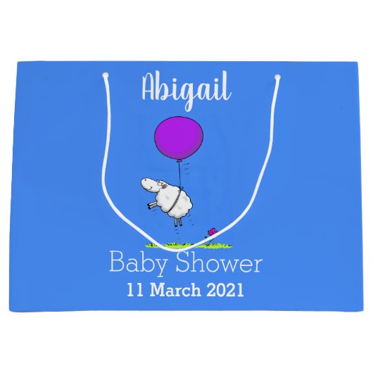 かわいい羊の風船の漫画ユーモアイラストレーション ラージペーパーバッグ (正面)