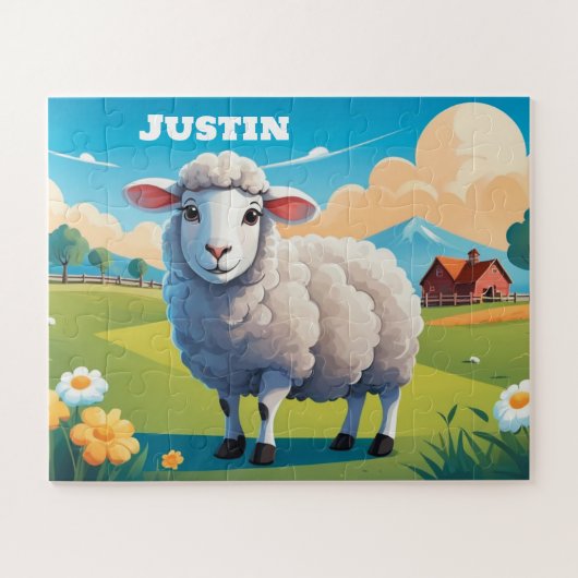 かわいい羊パーソナライズされたたち ジグソーパズル (横)