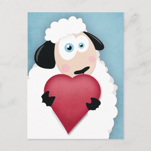 かわいい羊ラブハガキハート ポストカード (正面)