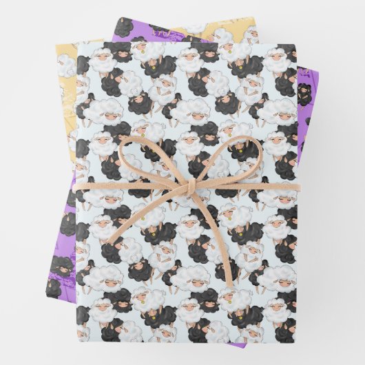 かわいい羊好きのタイルパーティー ラッピングペーパーシート (インサイチュ)