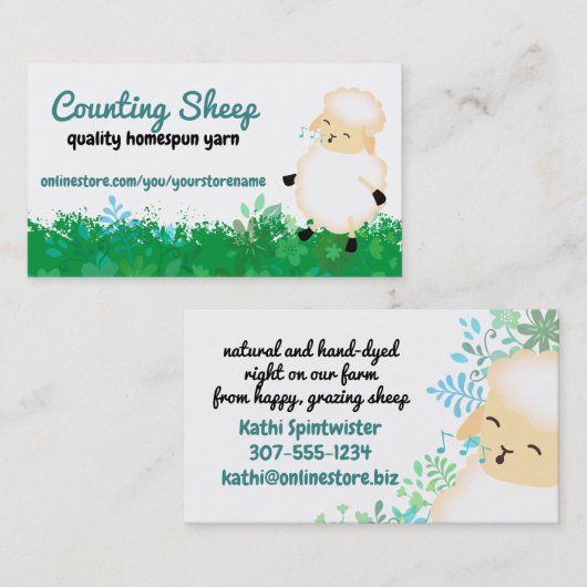 かわいい羊糸の手織り編み物製作業 名刺 (正面/裏面)