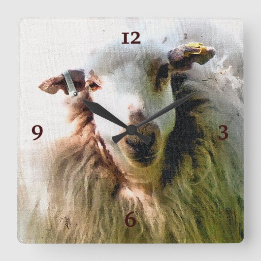 かわいい羊 スクエア壁時計 (正面)