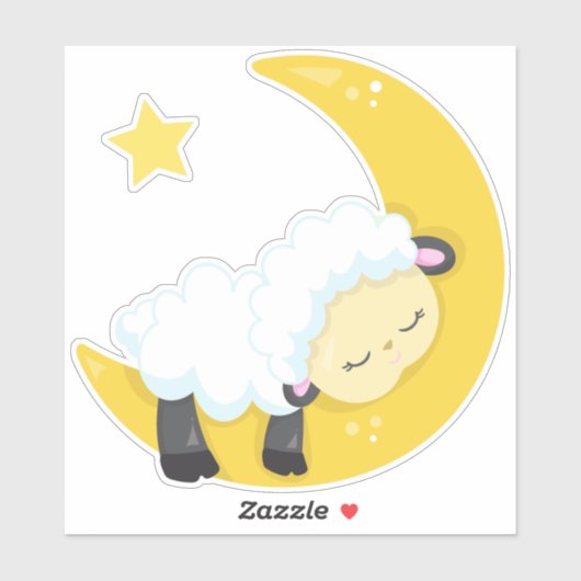 かわいい羊，眠る羊，月，星，眠い シール (シート)