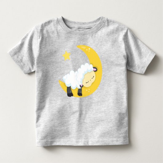 かわいい羊，眠る羊，月，星，眠い トドラーTシャツ (正面)