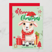 かわいい羊RAMサンタクリスマスホリデーファミリー名 シーズンカード (正面/裏面)