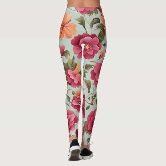 かわいい美しいフローラベクトルアートシームレスパターン レギンス (裏面)