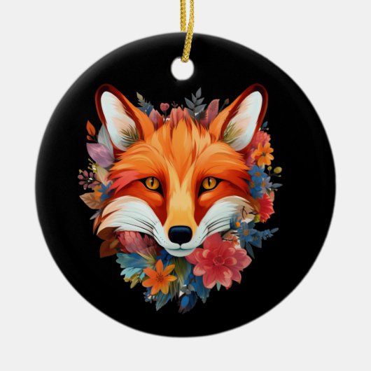 かわいい美しい水色のキツネ花 セラミックオーナメント (正面)