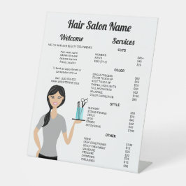かわいい美容師の女性のイラストが描かれたヘアサロンメニュー 台座サイン