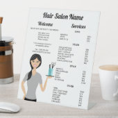 かわいい美容師の女性スケッチ髪のサロンメニュー 台座サイン (インサイチュ)