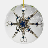 かわいい美容師美容師スノーフレーク鋏 セラミックオーナメント (裏面)